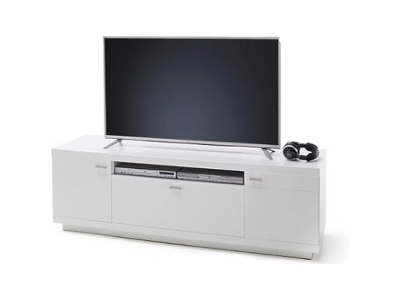 Meuble TV coloris blanc / noir - Longueur 79 x Hauteur 35 x Profondeur 39 cm