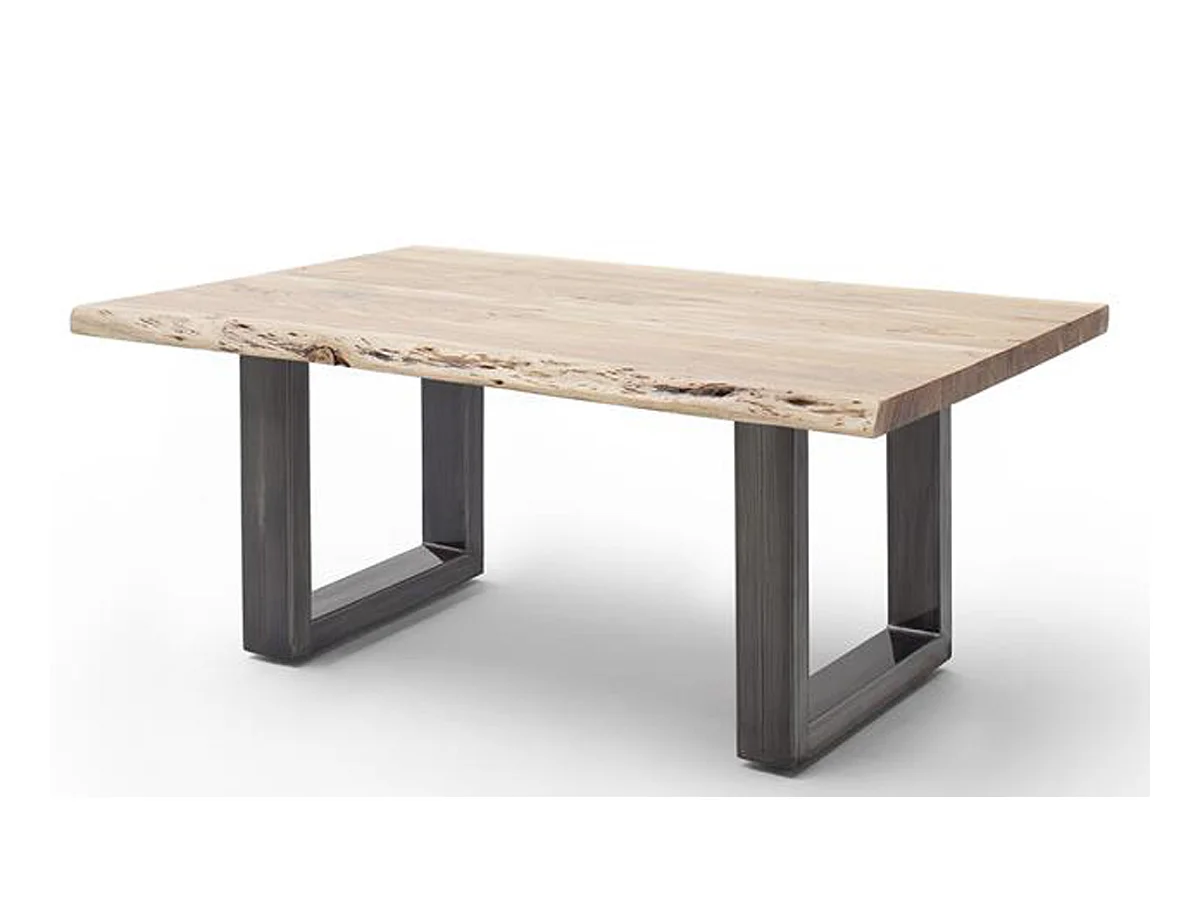 Table basse en bois d'acacia massif naturel et acier inoxydable antique - L.110 x H.45 x P.70 cm