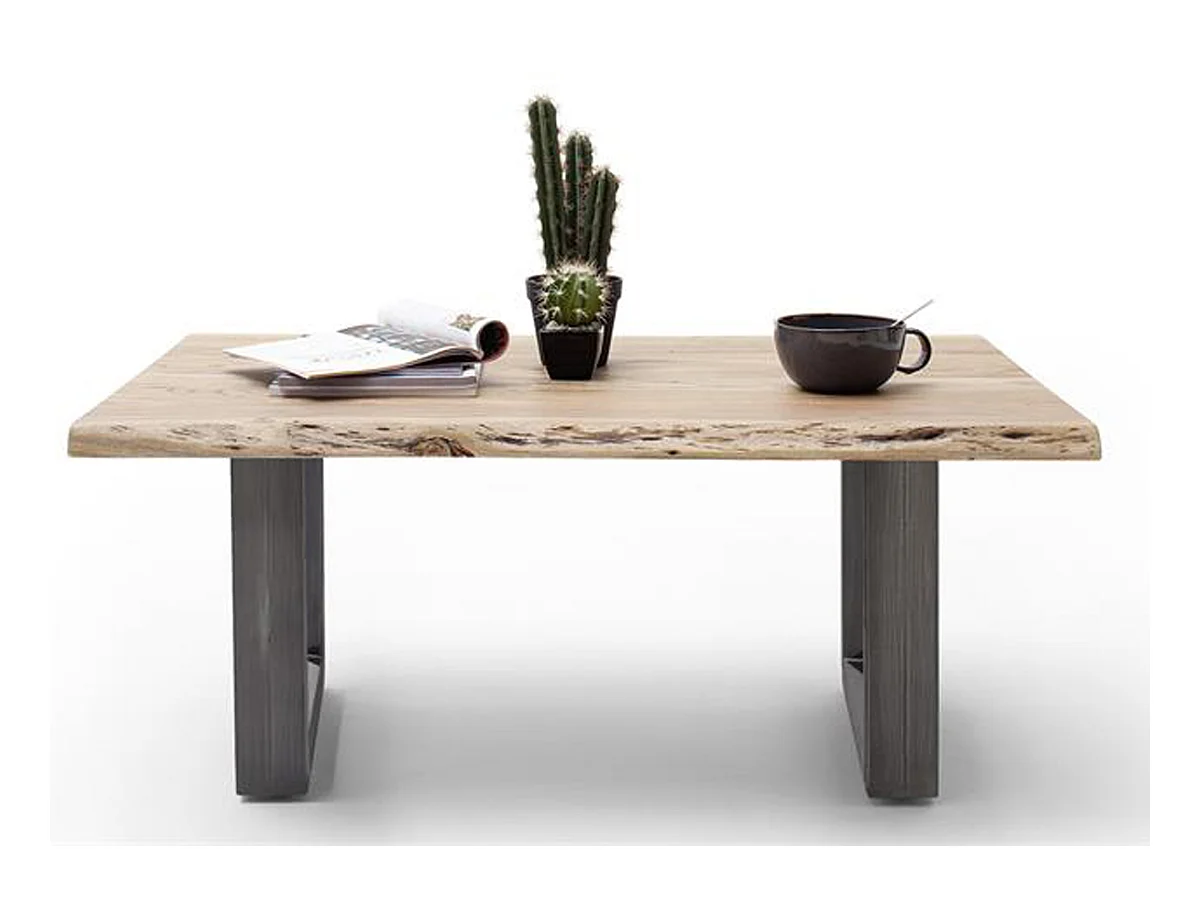 Table basse en bois d'acacia massif naturel et acier inoxydable antique - L.110 x H.45 x P.70 cm