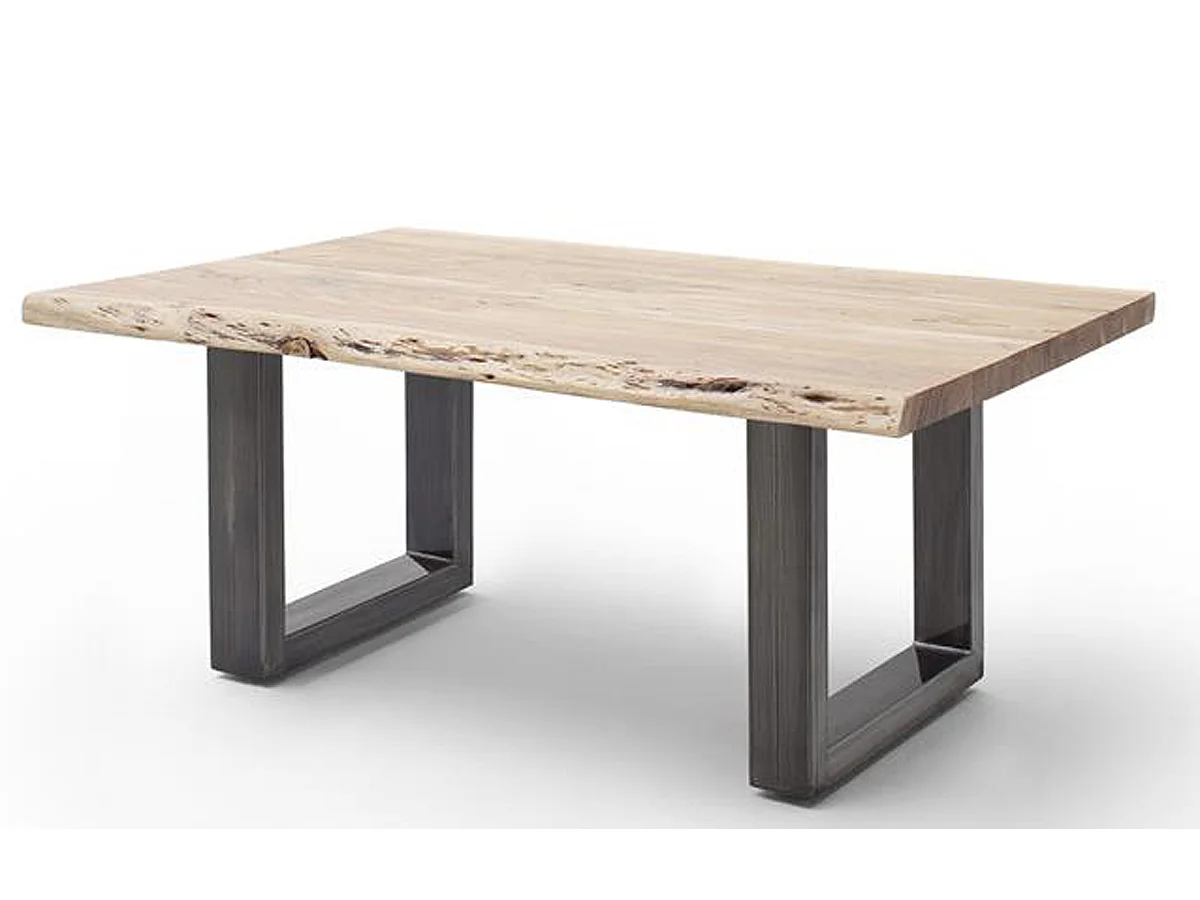 Table basse en bois d'acacia massif naturel et acier inoxydable antique - L.110 x H.45 x P.70 cm