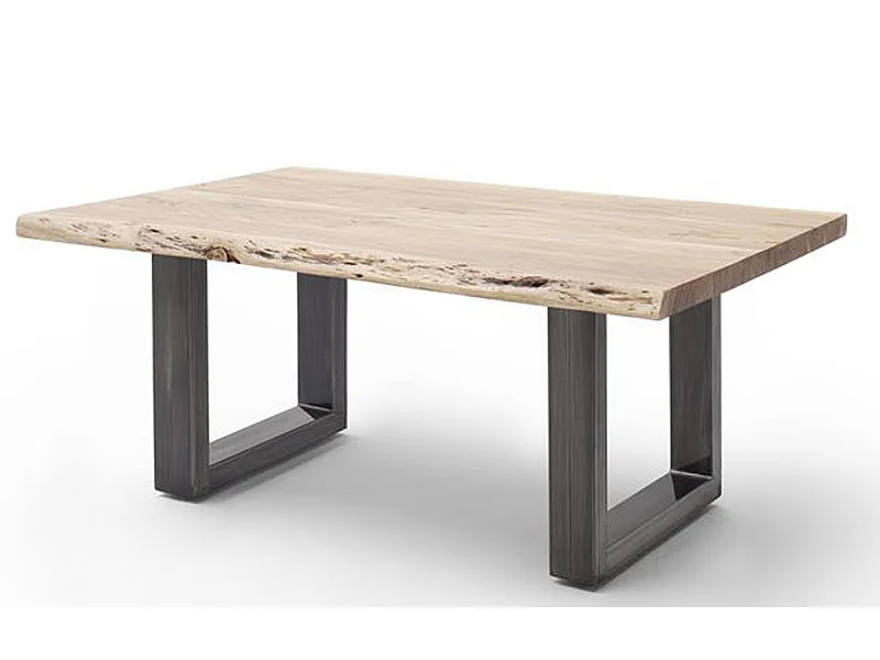 Table basse en bois d'acacia massif naturel et acier inoxydable antique - L.110 x H.45 x P.70 cm