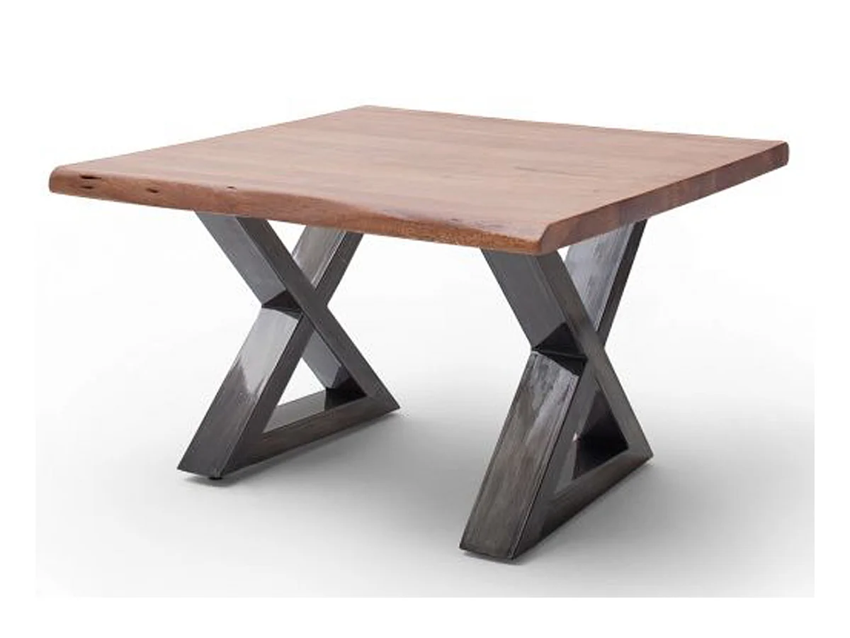 Table basse en bois d'acacia massif noyer / acier antique - L.75 x H.45 x P.75 cm