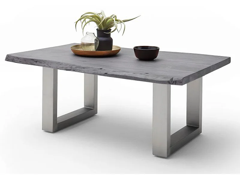 Table basse en bois d'acacia massif gris et acier inoxydable - L.110 x H.45 x P.70 cm