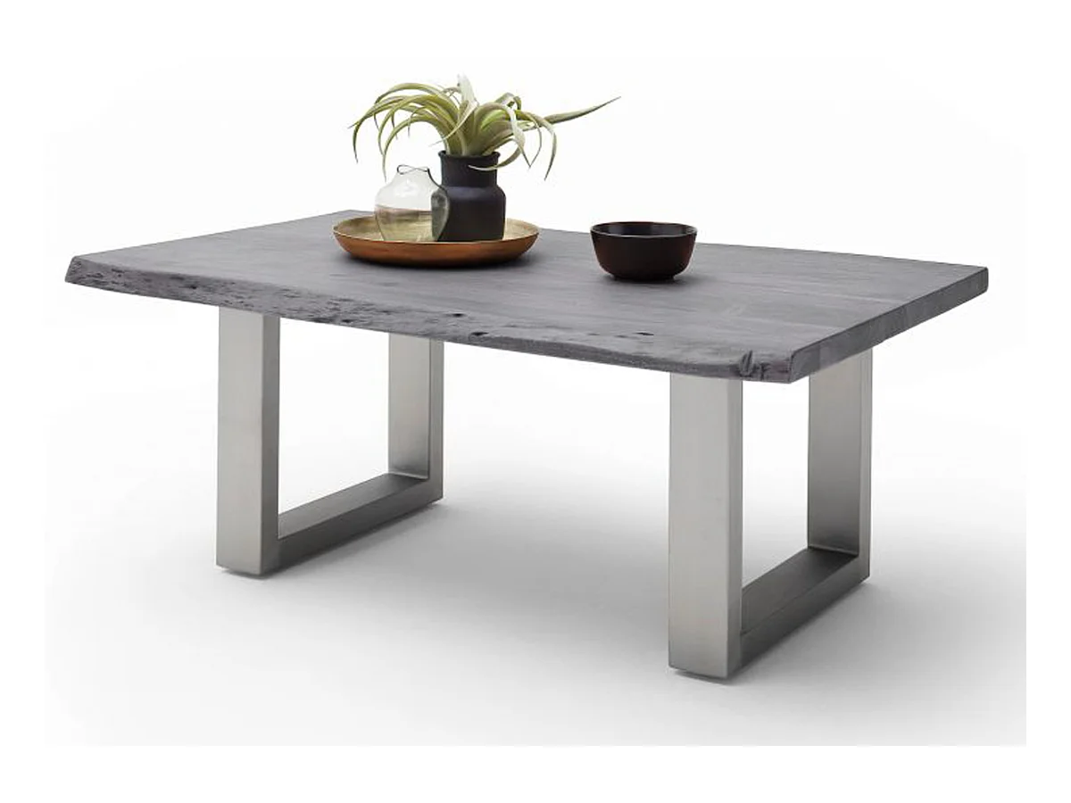 Table basse en bois d'acacia massif gris et acier inoxydable - L.110 x H.45 x P.70 cm