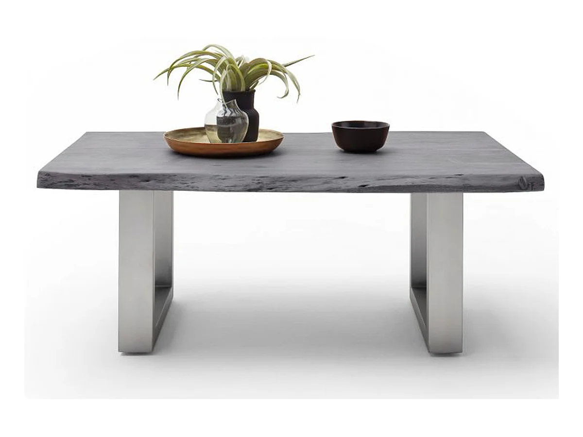 Table basse en bois d'acacia massif gris et acier inoxydable - L.110 x H.45 x P.70 cm