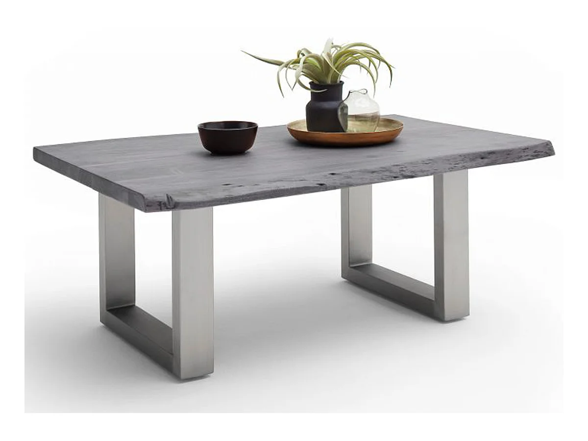 Table basse en bois d'acacia massif gris et acier inoxydable - L.110 x H.45 x P.70 cm