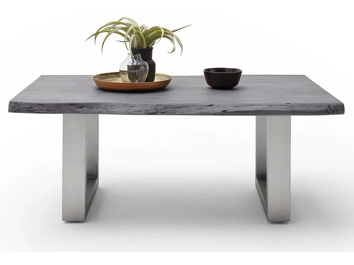 Table basse en bois d'acacia massif gris et acier inoxydable - L.110 x H.45 x P.70 cm
