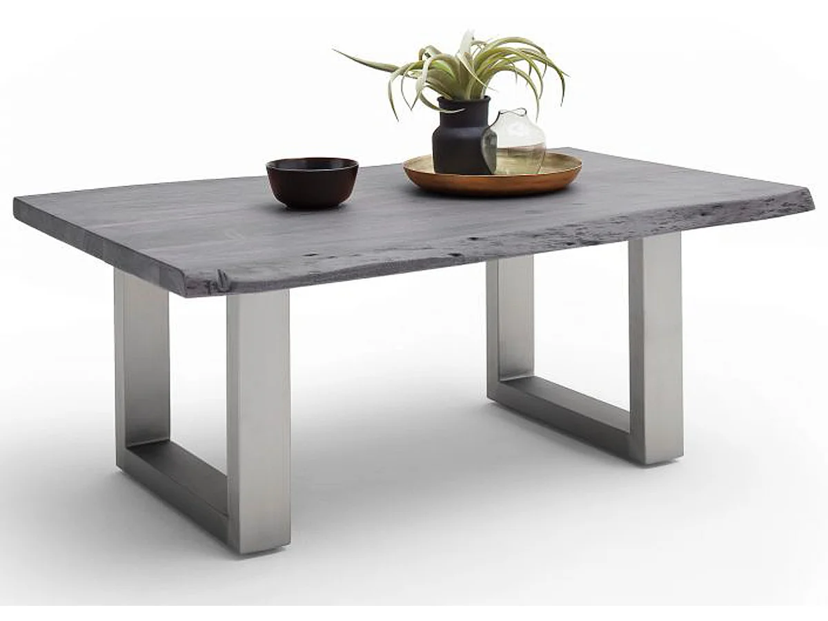 Table basse en bois d'acacia massif gris et acier inoxydable - L.110 x H.45 x P.70 cm