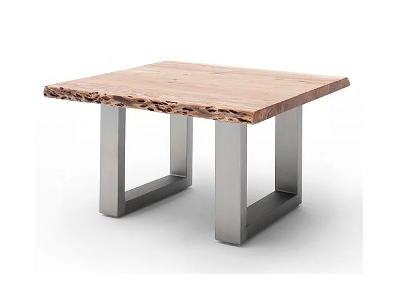 Table basse en bois d'acacia massif naturel et acier inoxydable - L.75 x H.45 x P.75 cm