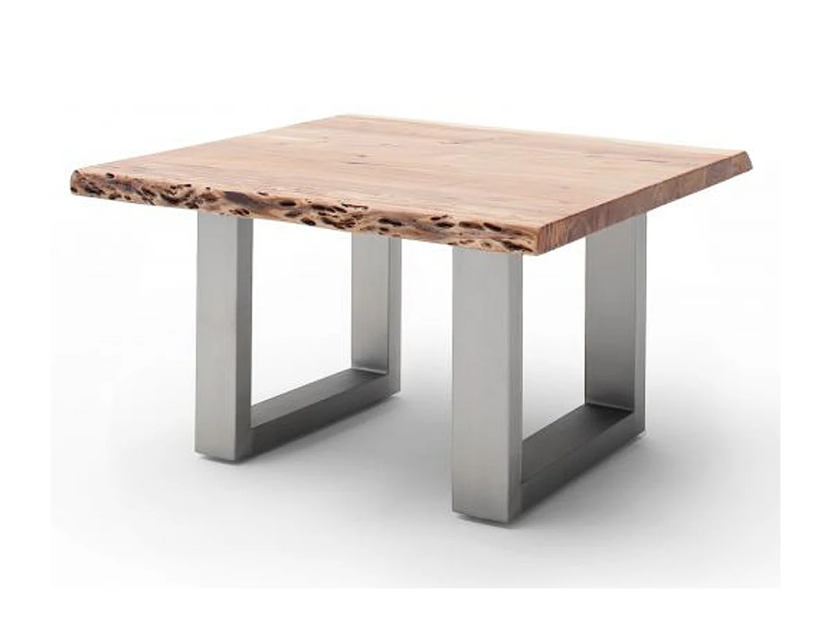 Table basse en bois d'acacia massif naturel et acier inoxydable - L.75 x H.45 x P.75 cm