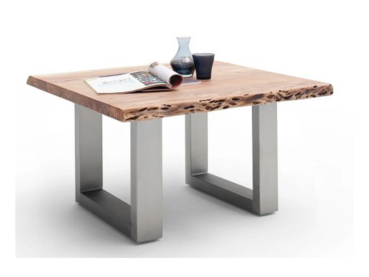 Table basse en bois d'acacia massif naturel et acier inoxydable - L.75 x H.45 x P.75 cm
