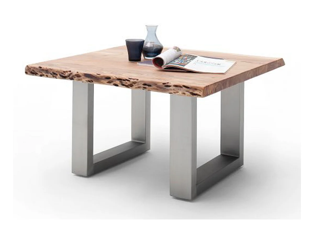 Table basse en bois d'acacia massif naturel et acier inoxydable - L.75 x H.45 x P.75 cm