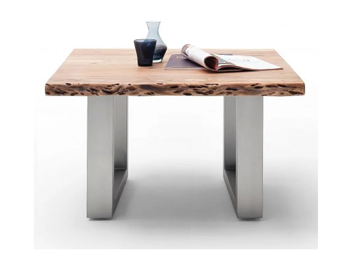 Table basse en bois d'acacia massif naturel et acier inoxydable - L.75 x H.45 x P.75 cm