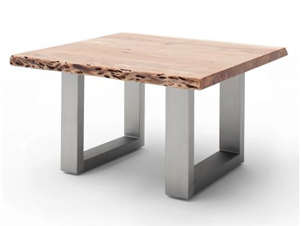 Table basse en bois d'acacia massif naturel et acier inoxydable - L.75 x H.45 x P.75 cm