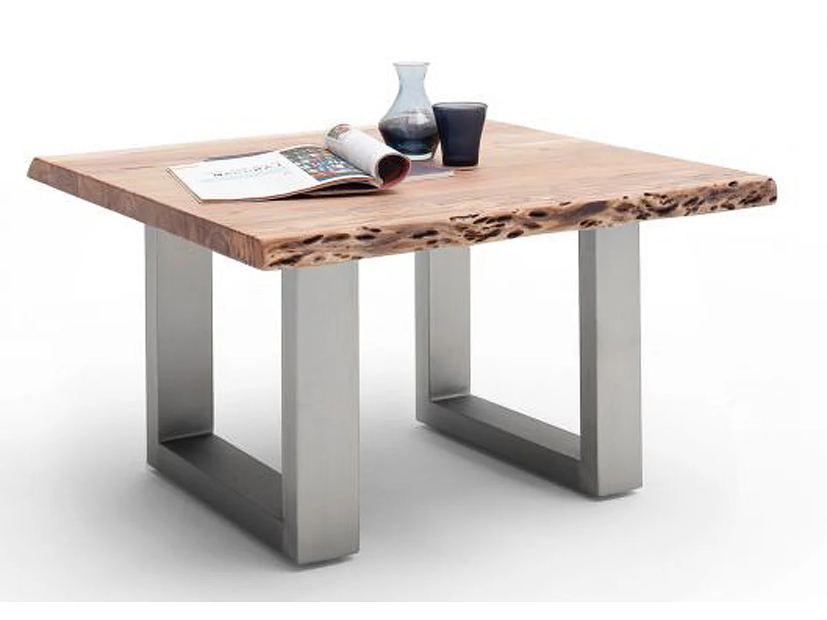 Table basse en bois d'acacia massif naturel et acier inoxydable - L.75 x H.45 x P.75 cm