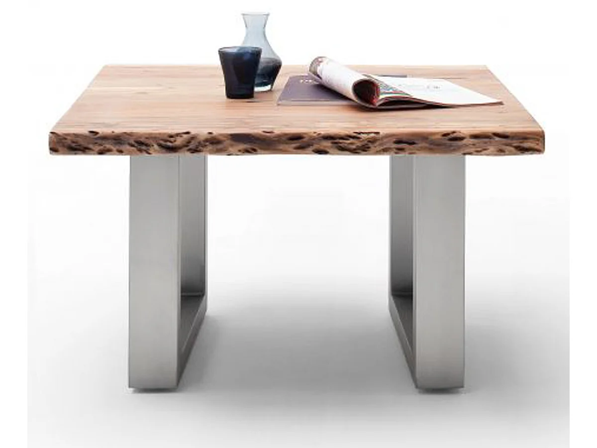 Table basse en bois d'acacia massif naturel et acier inoxydable - L.75 x H.45 x P.75 cm