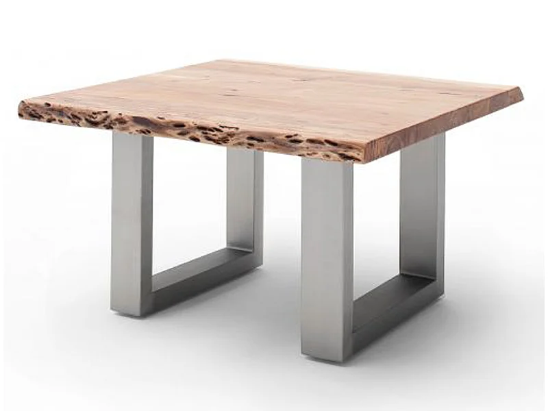 Table basse en bois d'acacia massif naturel et acier inoxydable - L.75 x H.45 x P.75 cm