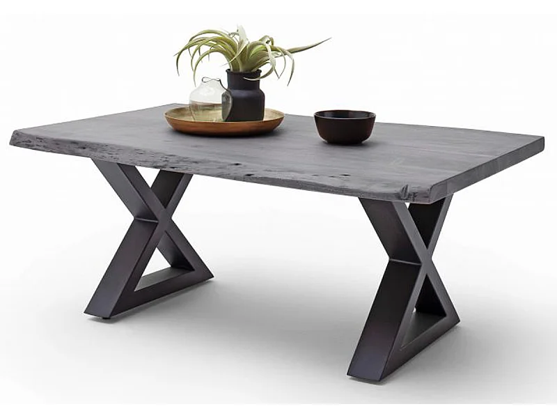 Table basse simple en bois d'acacia massif laqué, gris / anthracite - L.110 x H.45 x P.70 cm