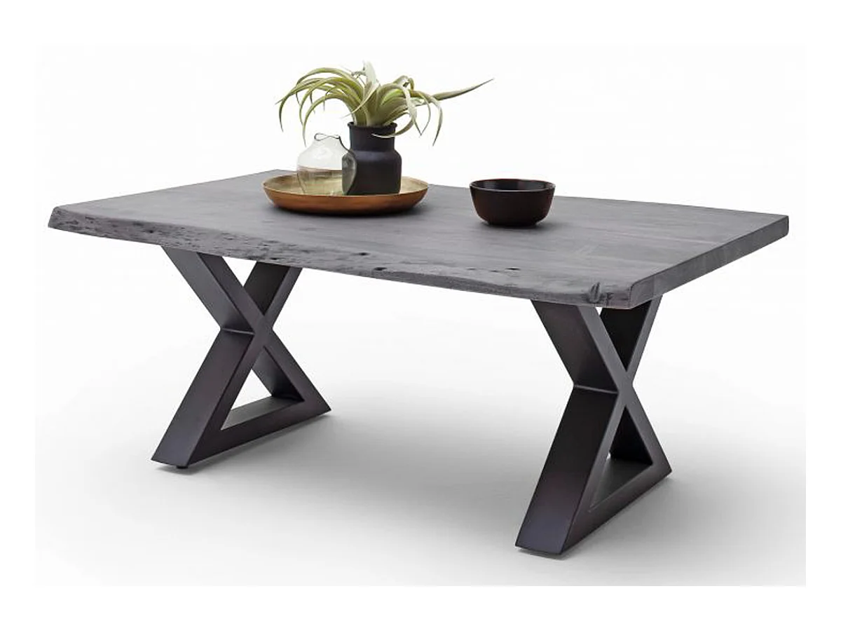 Table basse simple en bois d'acacia massif laqué, gris / anthracite - L.110 x H.45 x P.70 cm