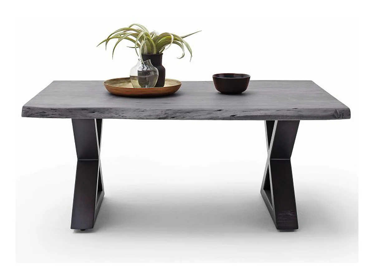 Table basse simple en bois d'acacia massif laqué, gris / anthracite - L.110 x H.45 x P.70 cm