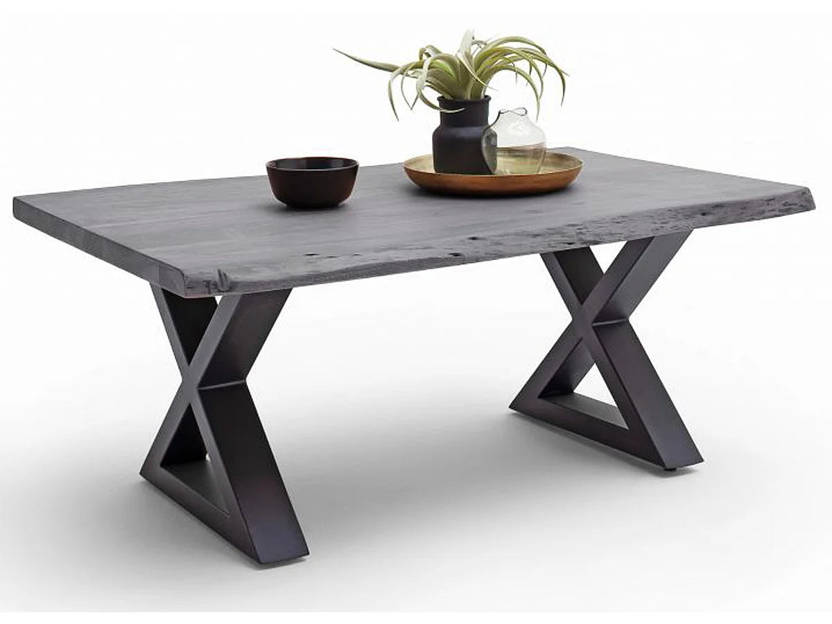 Table basse simple en bois d'acacia massif laqué, gris / anthracite - L.110 x H.45 x P.70 cm