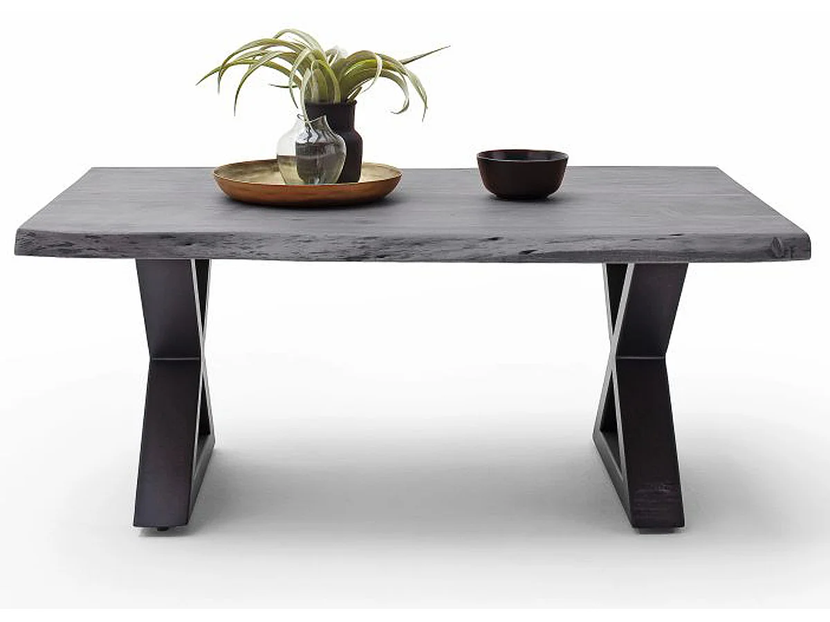 Table basse simple en bois d'acacia massif laqué, gris / anthracite - L.110 x H.45 x P.70 cm