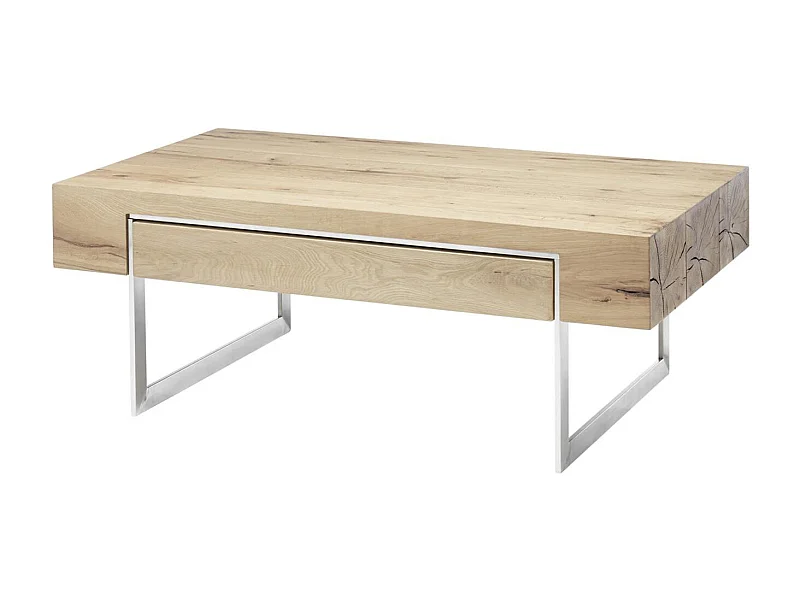 Table basse en noyer chêne plaqué aspect inox - L.110 x H.40 x P.60 cm