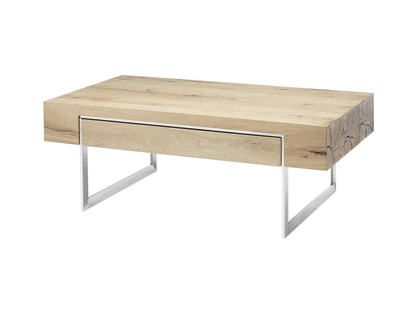 Table basse en noyer chêne plaqué aspect inox - L.110 x H.40 x P.60 cm