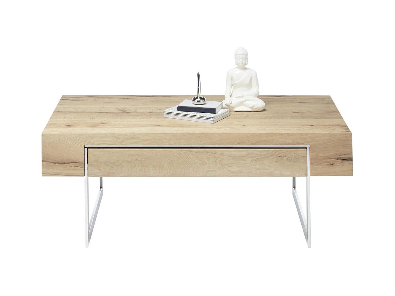 Table basse en noyer chêne plaqué aspect inox - L.110 x H.40 x P.60 cm