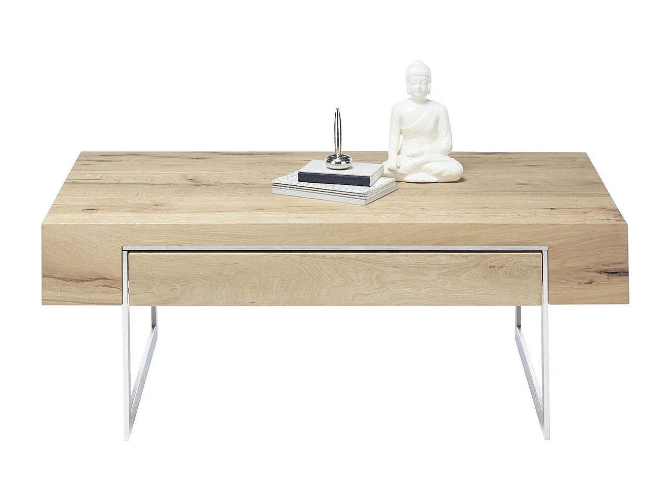 Table basse en noyer chêne plaqué aspect inox - L.110 x H.40 x P.60 cm