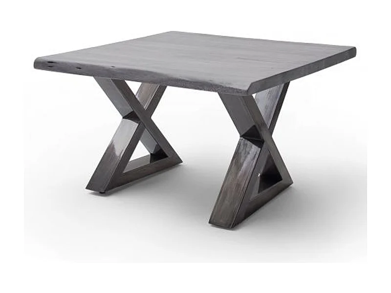 Table basse en bois d'acacia massif gris / acier antique - L.75 x H.45 x P.75 cm