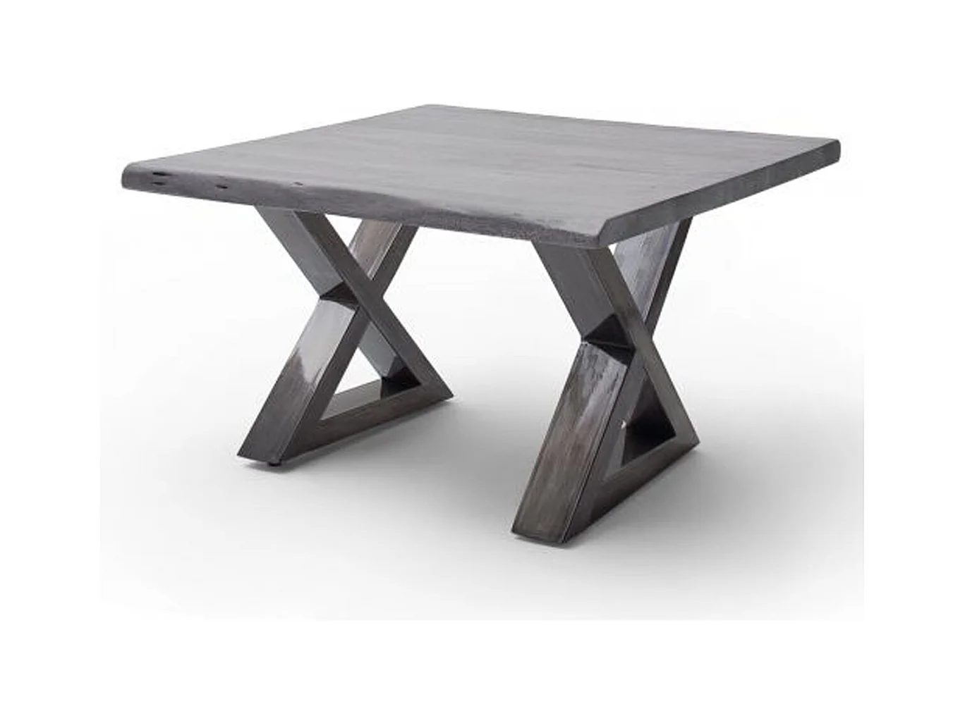 Table basse en bois d'acacia massif gris / acier antique - L.75 x H.45 x P.75 cm