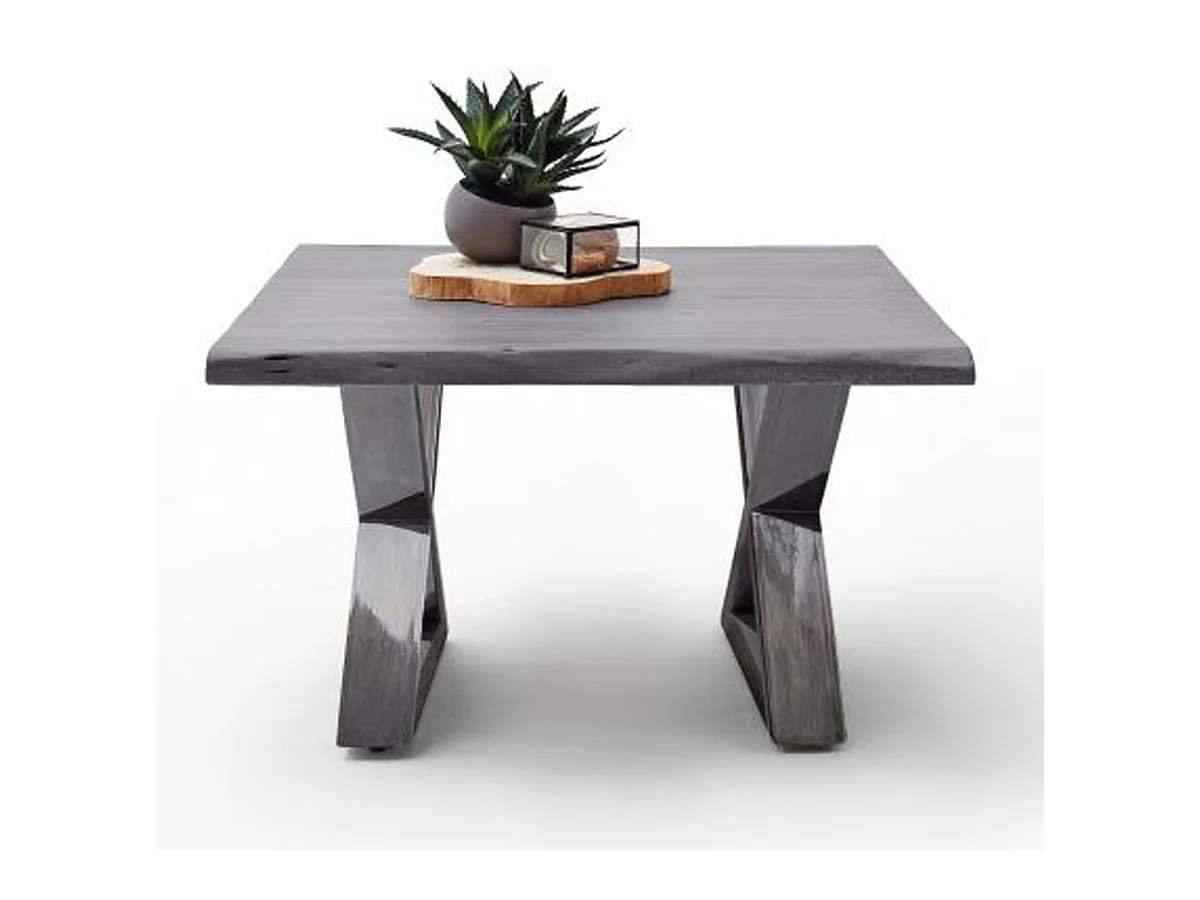 Table basse en bois d'acacia massif gris / acier antique - L.75 x H.45 x P.75 cm