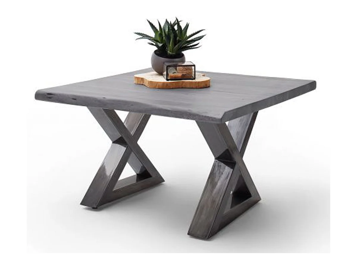 Table basse en bois d'acacia massif gris / acier antique - L.75 x H.45 x P.75 cm