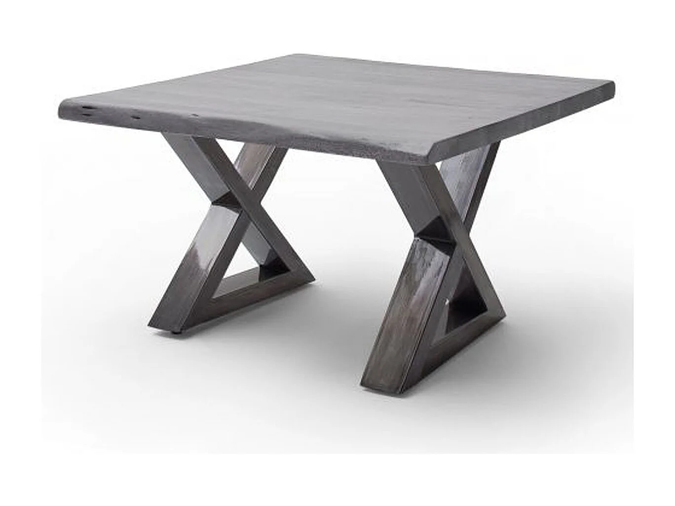 Table basse en bois d'acacia massif gris / acier antique - L.75 x H.45 x P.75 cm