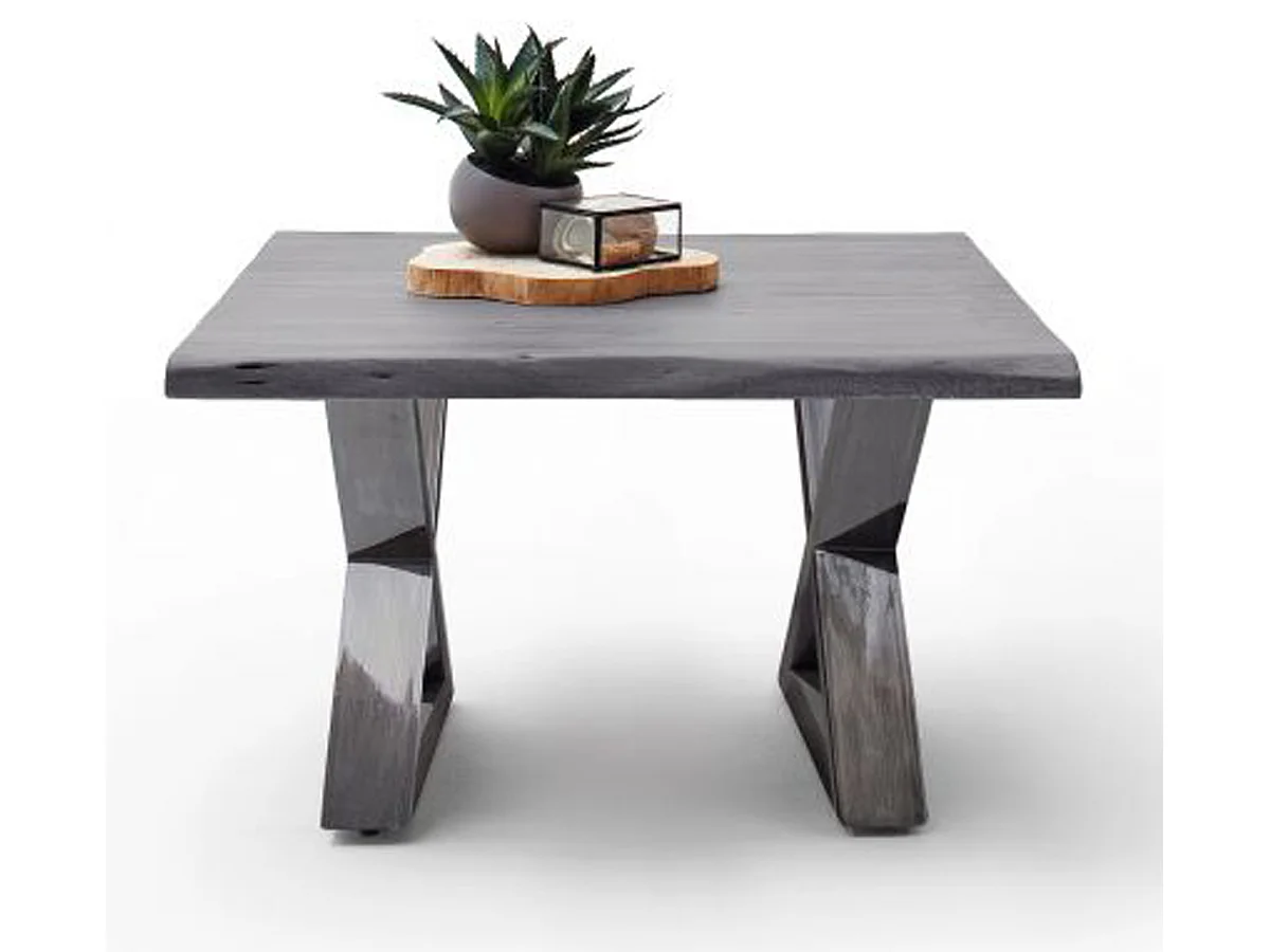 Table basse en bois d'acacia massif gris / acier antique - L.75 x H.45 x P.75 cm