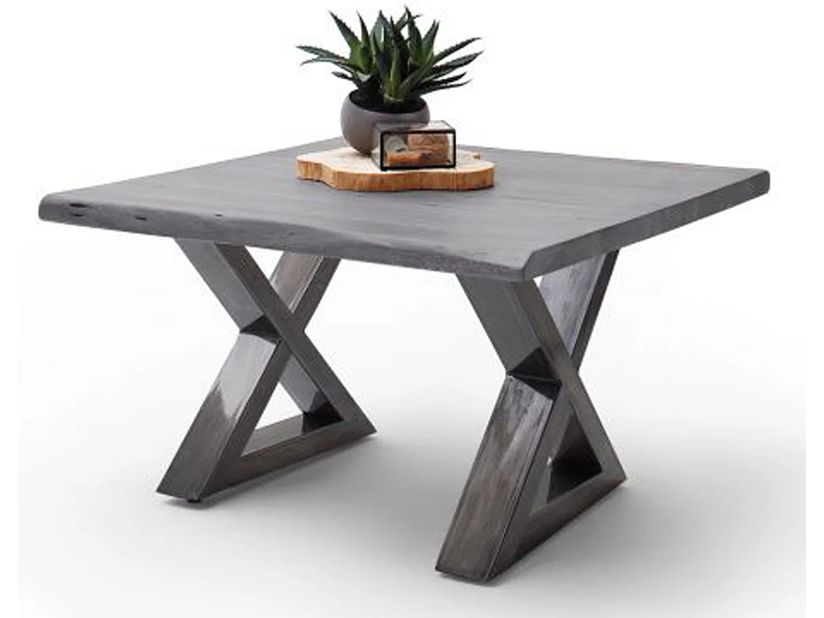 Table basse en bois d'acacia massif gris / acier antique - L.75 x H.45 x P.75 cm