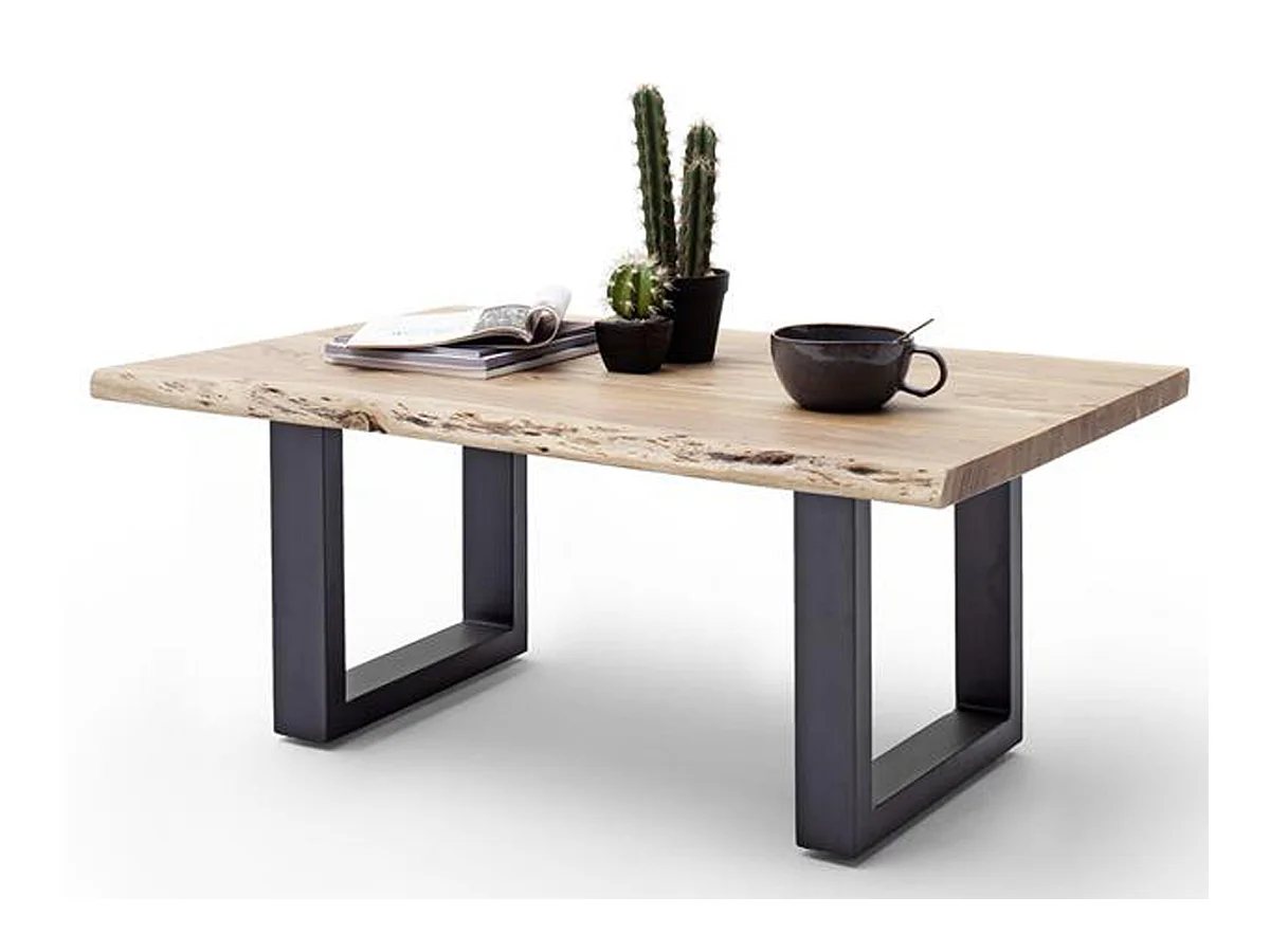 Table basse en bois d'acacia massif naturel et métal anthracite - L.110 x H.45 x P.70 cm