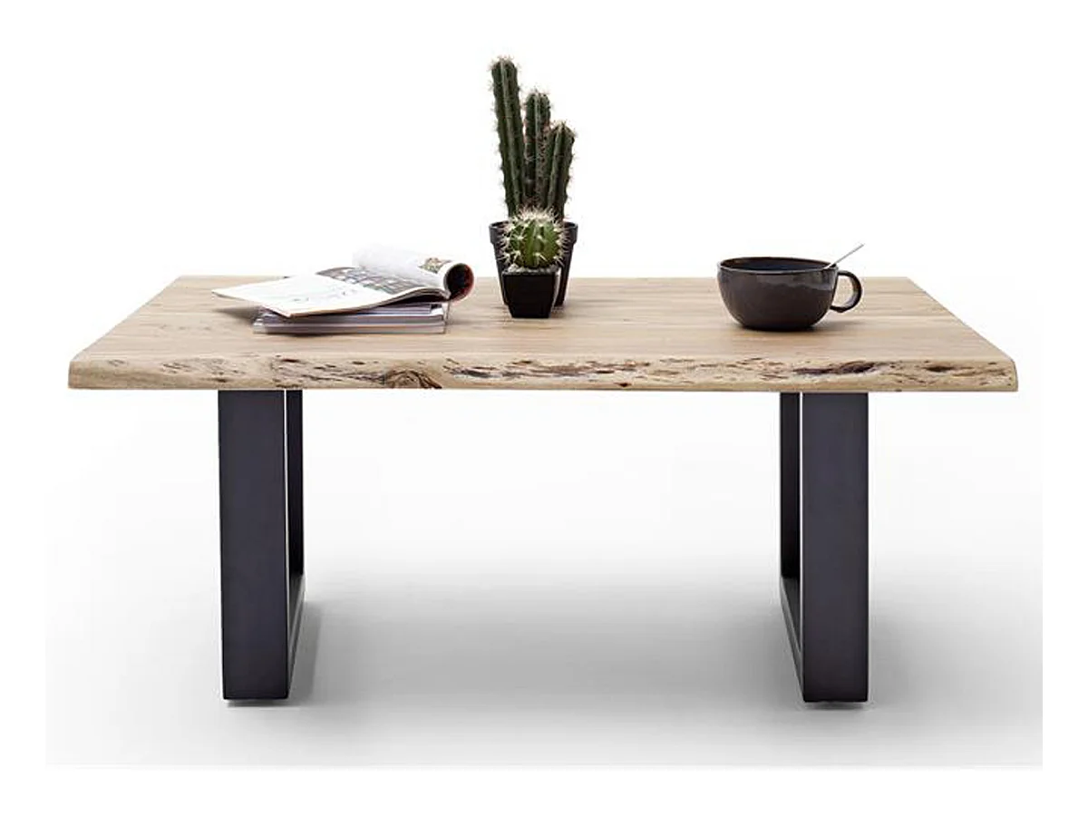 Table basse en bois d'acacia massif naturel et métal anthracite - L.110 x H.45 x P.70 cm