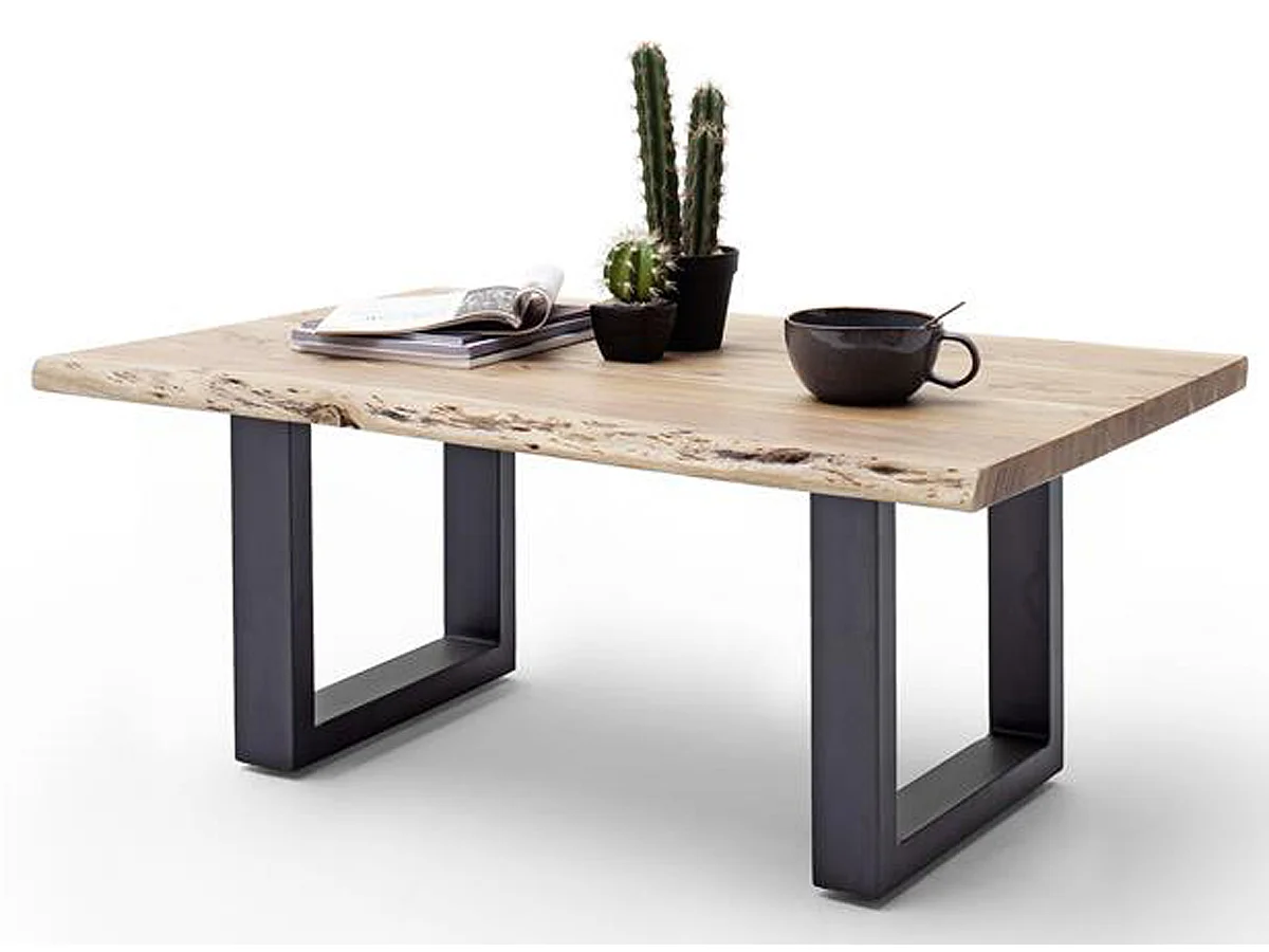 Table basse en bois d'acacia massif naturel et métal anthracite - L.110 x H.45 x P.70 cm