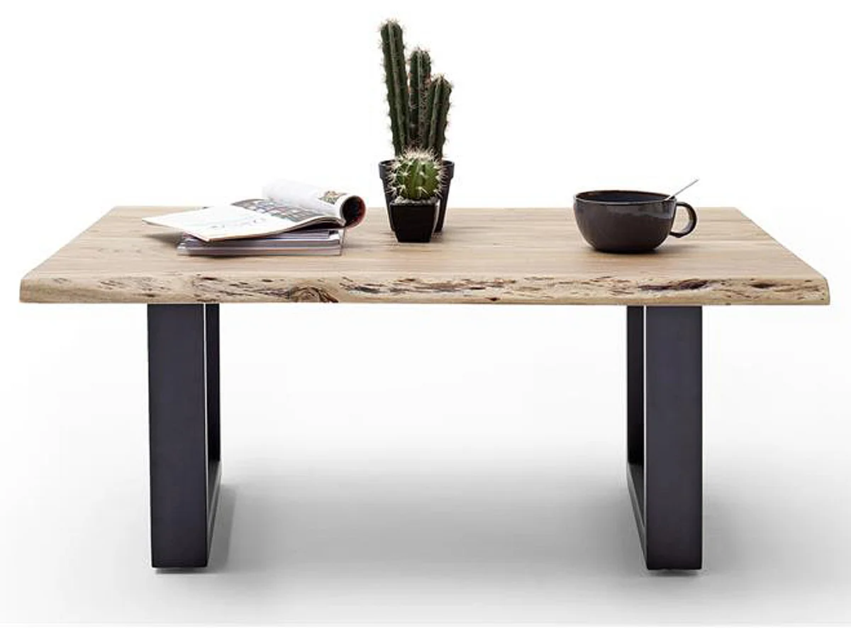 Table basse en bois d'acacia massif naturel et métal anthracite - L.110 x H.45 x P.70 cm