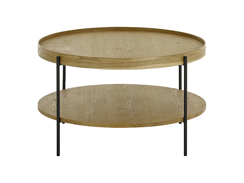 Table basse ronde en bois coloris chêne et métal coloris noir mat - diamètre 80 x profondeur 45 cm