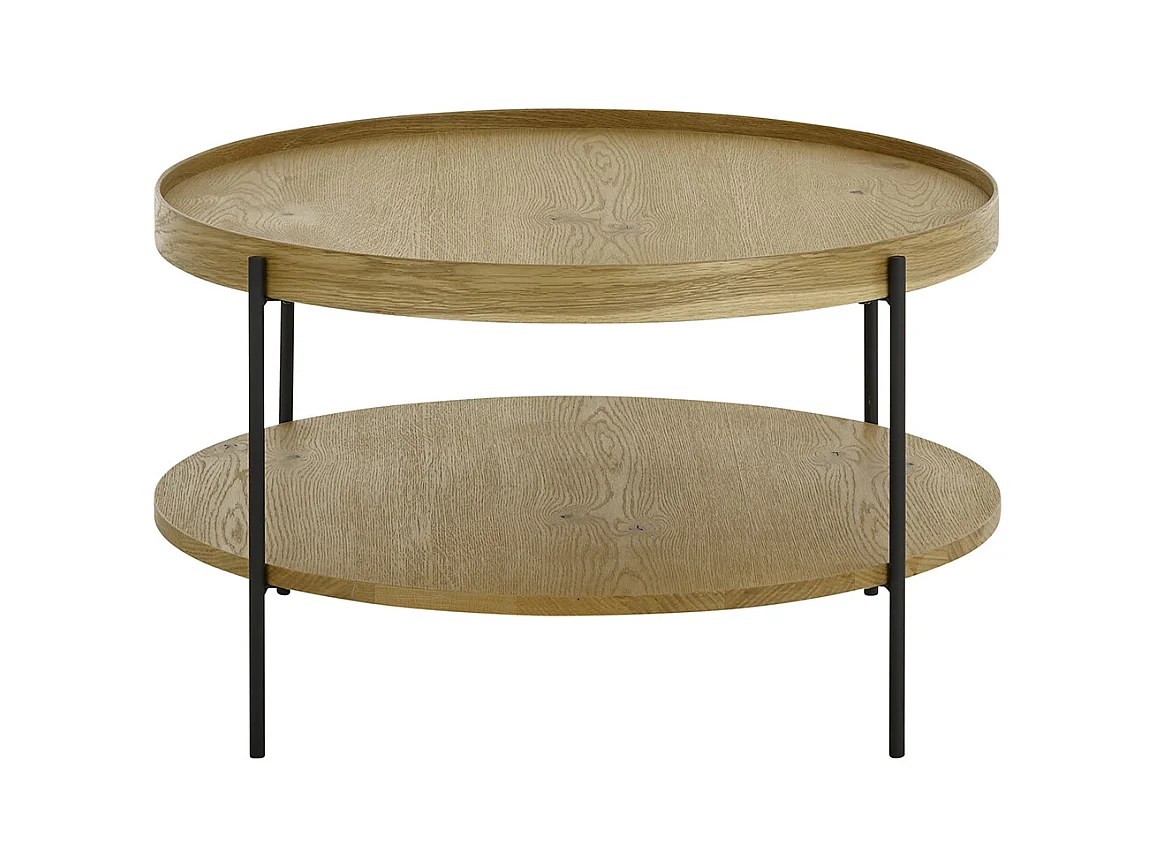 Table basse ronde en bois coloris chêne et métal coloris noir mat - diamètre 80 x profondeur 45 cm