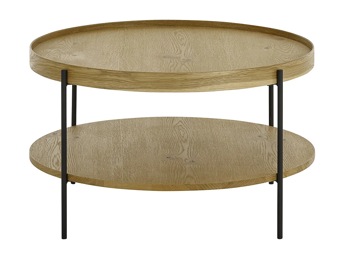 Table basse ronde en bois coloris chêne et métal coloris noir mat - diamètre 80 x profondeur 45 cm