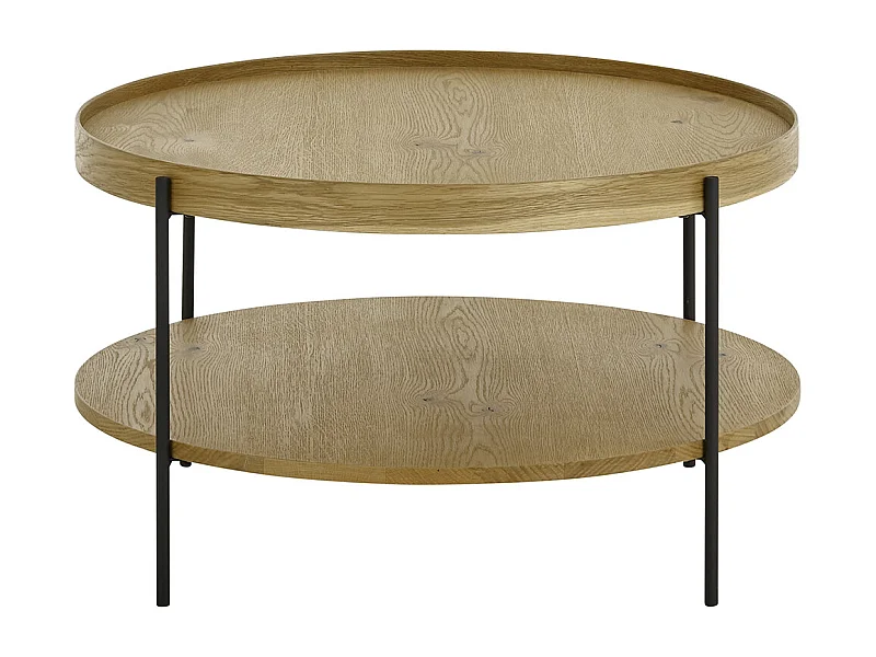 Table basse ronde en bois coloris chêne et métal coloris noir mat - diamètre 80 x profondeur 45 cm