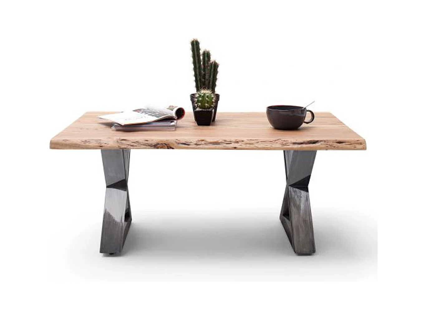 Table basse en bois d'acacia massif naturel / acier antique - L.110 x H.45 x P.70 cm