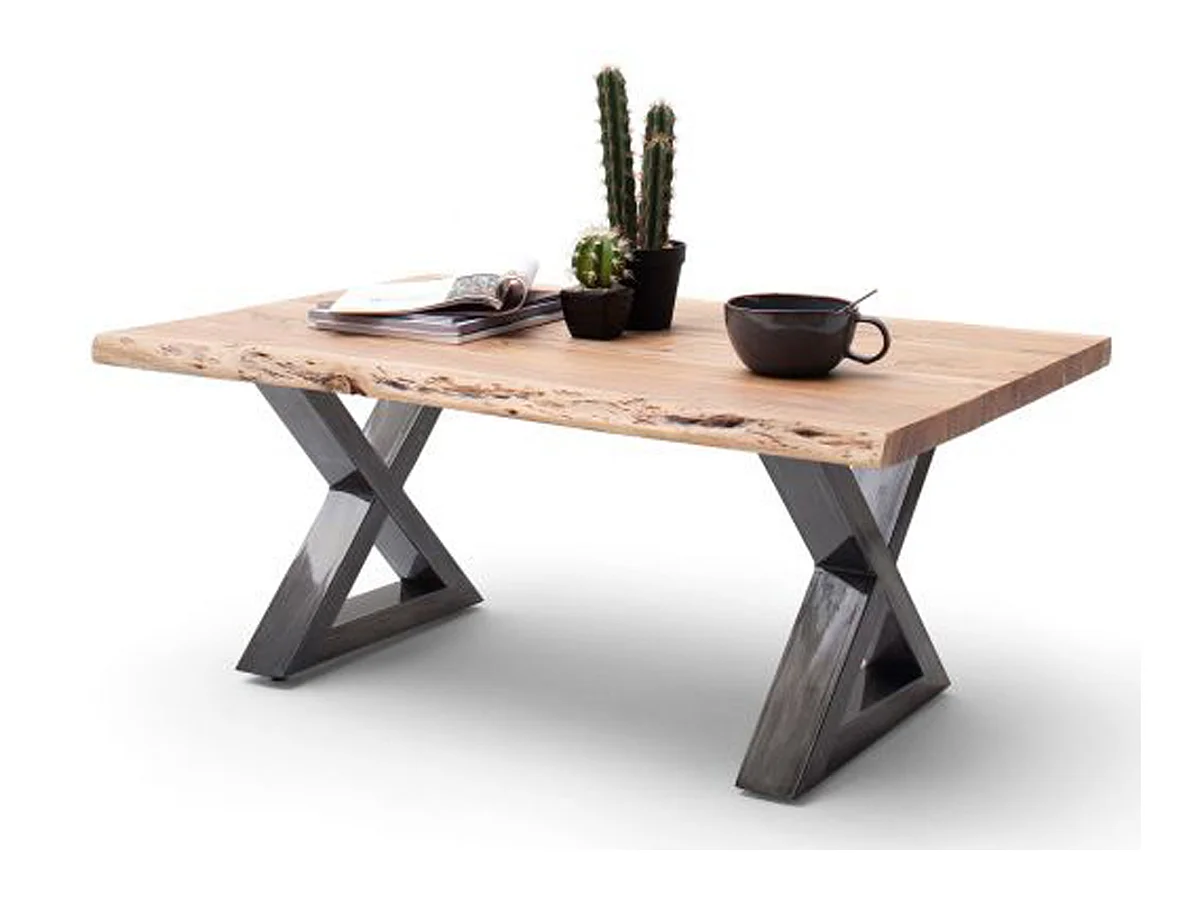 Table basse en bois d'acacia massif naturel / acier antique - L.110 x H.45 x P.70 cm