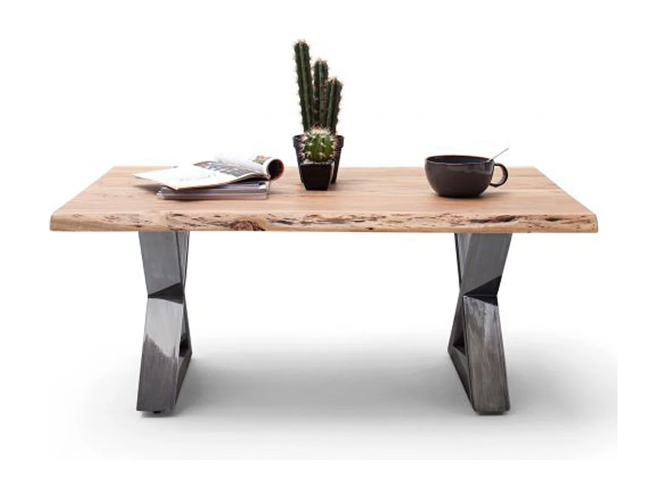 Table basse en bois d'acacia massif naturel / acier antique - L.110 x H.45 x P.70 cm