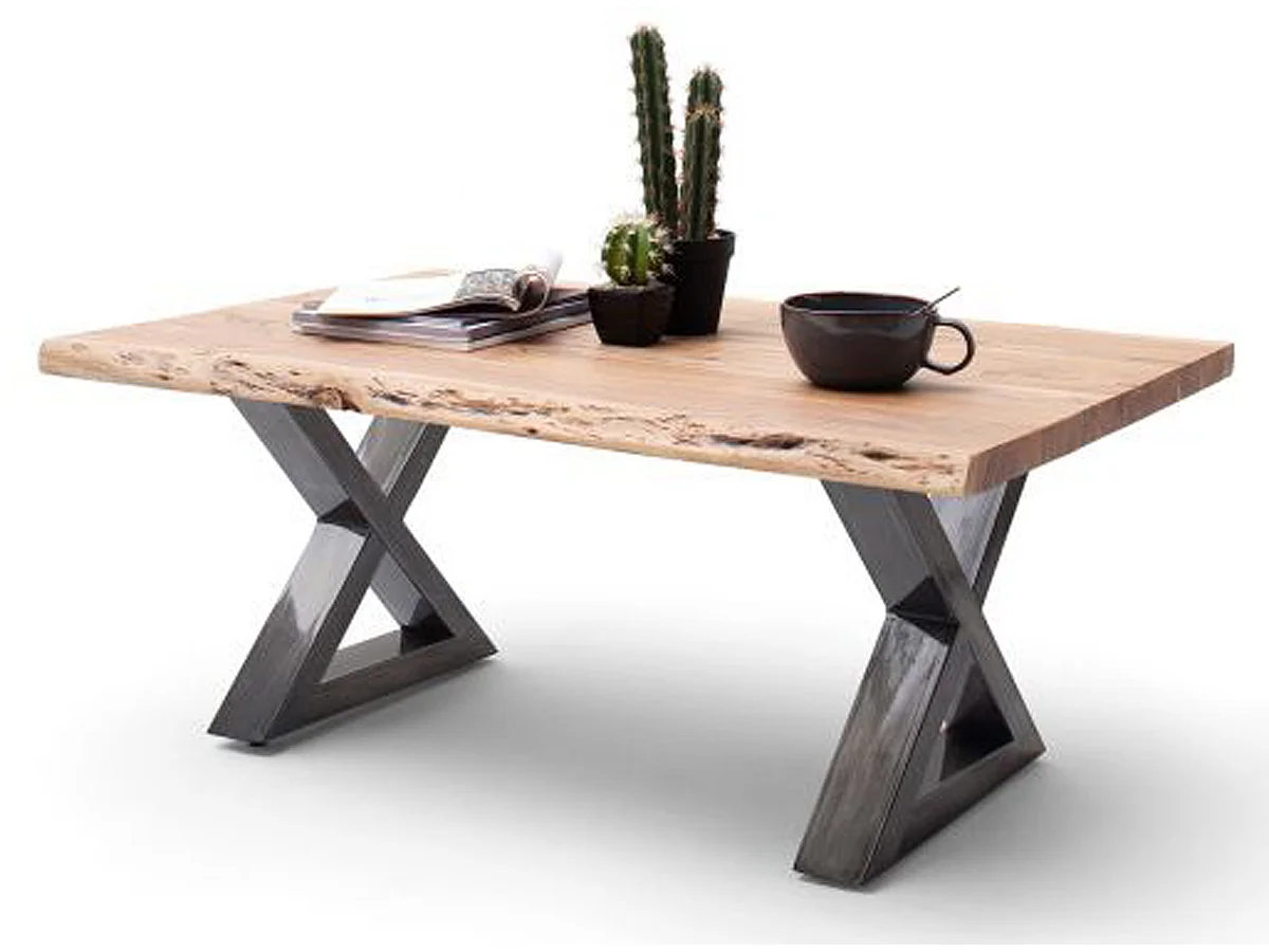 Table basse en bois d'acacia massif naturel / acier antique - L.110 x H.45 x P.70 cm