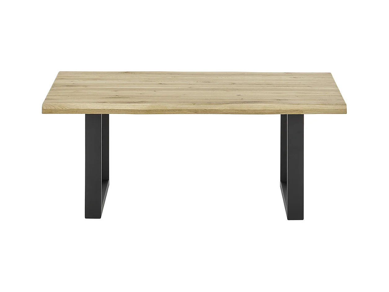 Table basse en bois coloris chêne massif, pieds en métal coloris noir - longueur 110 x hauteur 45 x profondeur 70 cm